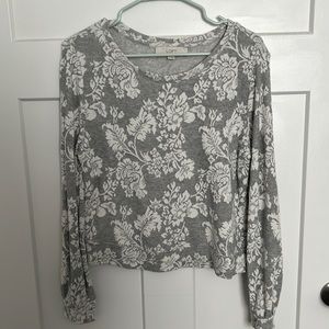 Loft cropped gray floral sweater